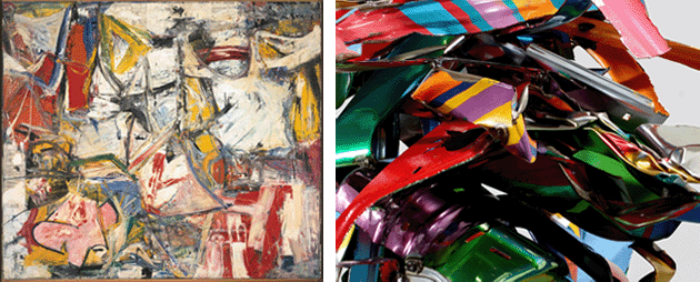 [Left] Willem de Kooning, Gotham News, 1955, Albright-Knox Art Gallery, Buffalo. Image: Albright Knox Art Gallery/Art Resource, NY/Scala, Florence, Artwork: © Willem de Kooning Revocable Trust/ARS, NY and DACS, London 2022 CAPTION: [Right] Detail of the present work